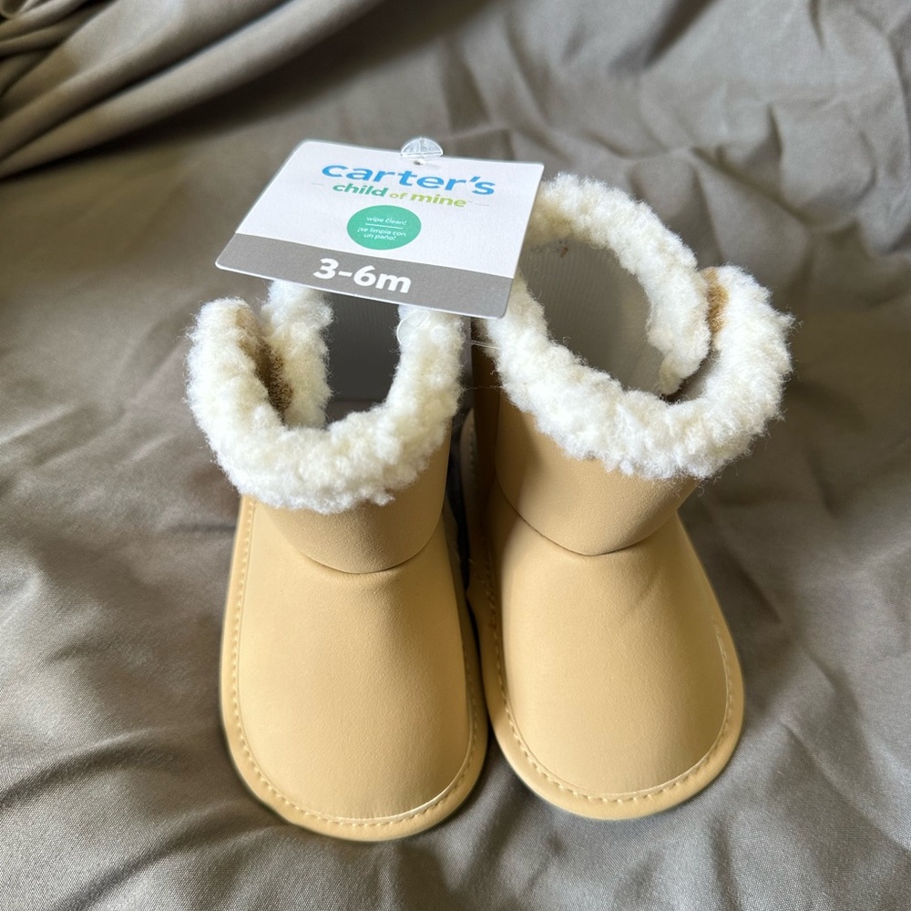 Carter's Cozy Tan Baby Booties with Soft Fur
